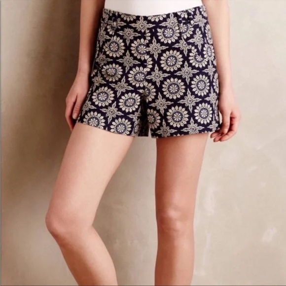 Anthropologie Elevenses Floral Medallion Design Shorts Navy size 8 - Picture 1 of 17